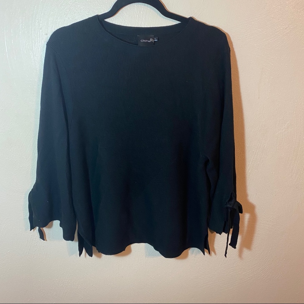 Cliche Black Sweater with Tie Detail Large